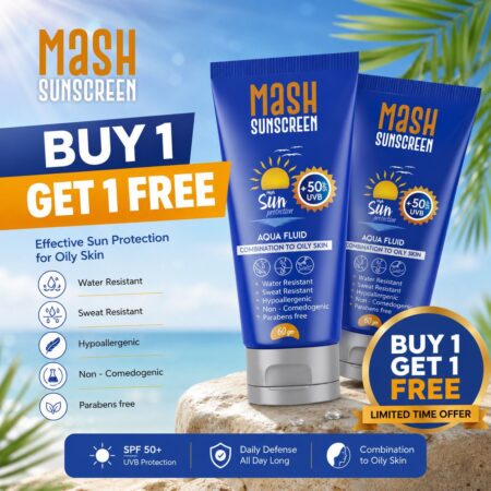 Mash Sunscreen Aqua Fluid SPF50+ ( For Oily Skin ) 60 gm